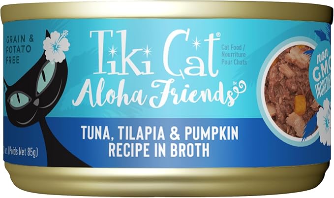 Tiki Cat Aloha Friends, Tuna, Tilapia & Pumpkin, Grain-Free & High Moisture, Wet Cat Food for All Life Stages 3 oz. Cans (Pack of 12)