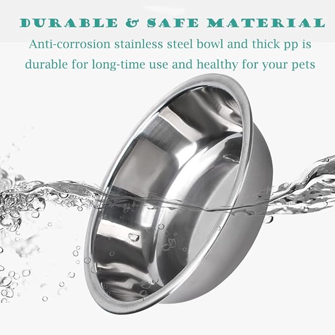 Double Dog Cat Bowl Set with Automatic Water Dispenser, Stainless Steel, Anti-Slip and Anti-Spill Design for Multiple Pets