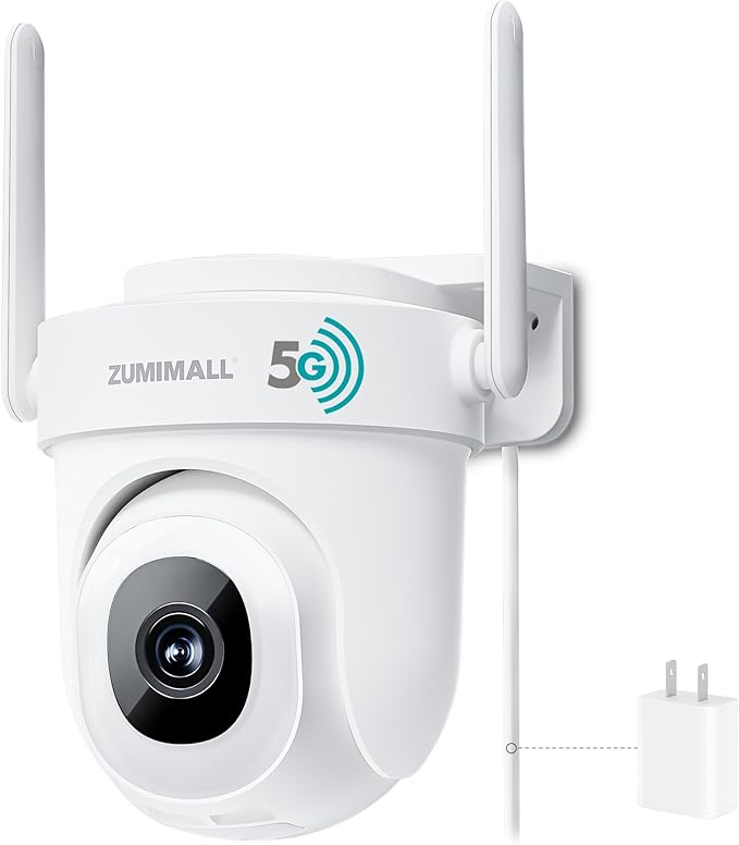 ZUMIMALL 5MP Security Camera Outdoor - 2.4G/5G WiFi, Wired Camera 24/7 Recording | AI Motion & Noise Detection, 360° Auto Tracking, Color Night Vision | IP66 Weatherproof, Alexa Compatible