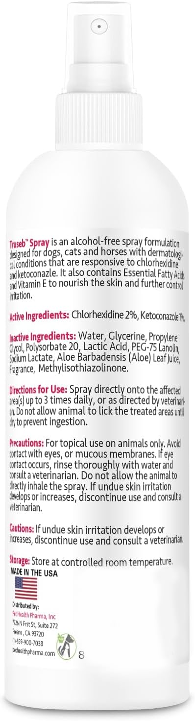 Truseb All Natural Chlorhexidine Spray Topical Ketoconazole and Chlorhexidine Spray for Dogs, Cats & Horses with Aloe Vera (USA) (Ketoconazole & Chlorhexidine Spray, 16 oz)