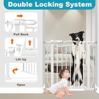 29.9-43.7 in Wide Baby Gate for Stairs Doorways, Auto Close Child Safety Gates Indoor for Dogs Pets, Pressure Mounted Metal Barrier Kids Toddler Door Walk Through, 30" Tall, White