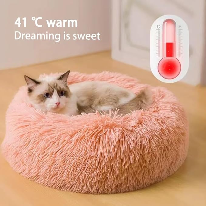 Cat Beds for Indoor Cats, Dog Bed, Cat Bed, Machine Washable, Fluffy Round Pet Bed Non-Slip, Autumn and Winter Warmth, Cuddler Cushion Self Warming (Plaid Sky Blue, 30 inch)