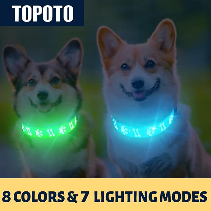 Light Dog Collar 3D LED Dog Collars Adjustable Rechargeable Glowing Dog Collar for Night Walk Bright Blinking Collars for Medium Dogs, Red