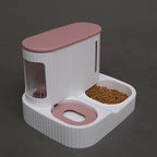 Automatic Cat Feeder,Gravity Auto Timed Pet Dry Food Self Feeding Container Dishes Bowl and Water Dispenser Fountain for Dog Puppy Kitten Kit Set Integrated 2 in 1 Continuous Tray(Pink)