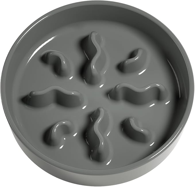 Ceramic Slow Feeder Dog Bowls Small Breed, 0.5 Cups Dog Food Dish for Fast Eaters, Puzzle Bowl for Small Dogs and Cats, 5.5 Inch-Grey