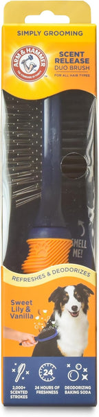 Arm & Hammer “Simply Calm” Dog Grooming Pin & Bristle Deodorizing Brush with Fragrance Transfer Technology – Scented 2-in-1 Brush for Detangling & Shedding, Sweet Lily & Vanilla Scent