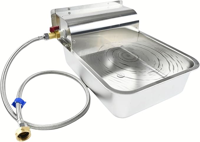 11L Automatic Dog Water Dispenser, 304 Stainless Steel with Water Valve Switcher and 3/4'' Brass Adapter, with Drain Hole for Dog, Cat, Alpaca, Chickens, Livestock