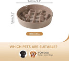 Ceramic 9.5 inch Dog Bowl Slow Feeder, Slow Pet Food Dish for Large Dog, Stop Bloat, Preventing Choking(Single Bowl, Brown Coffee)