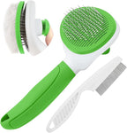 Cat Brushes for Indoor Cats, Dog Brush for Shedding with Metal Cat Comb, Self Cleaning Pet Hair Brush with Release Button for Grooming Kitten(Green)