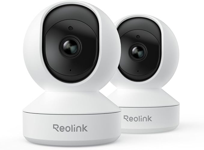 REOLINK Home Security Camera System, 4MP HD Plug-in Indoor WiFi 6 Pan Tilt Pet Camera, Baby Monitor, Night Vision, 2 Way Talk, Smart Human/Pet Detection, Local microSD Card Storage, E1(2 Pack)