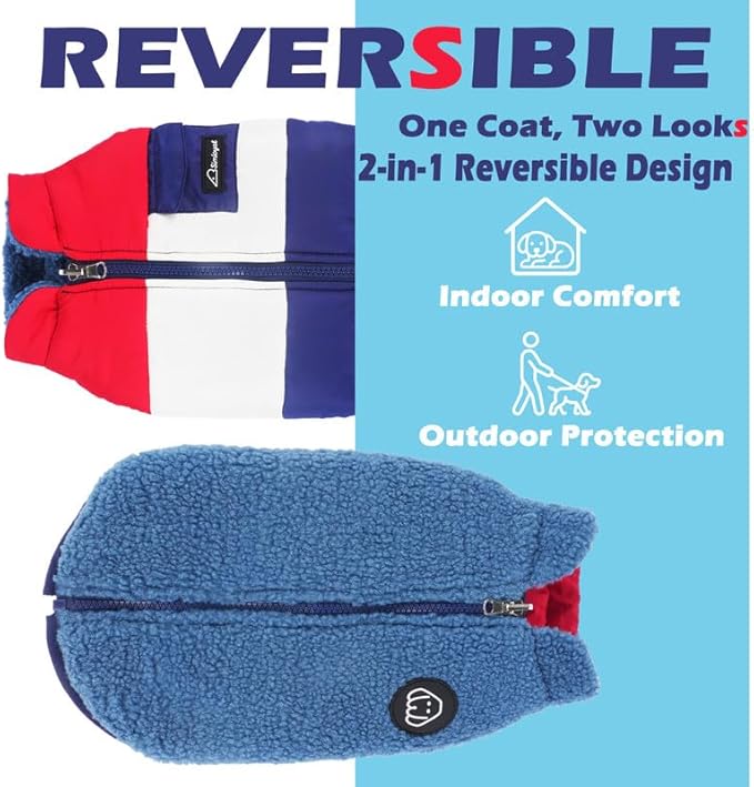 Dog Coat Reversible Winter Jacket for Small Dog Puppy Cozy Fleece Lining Size S
