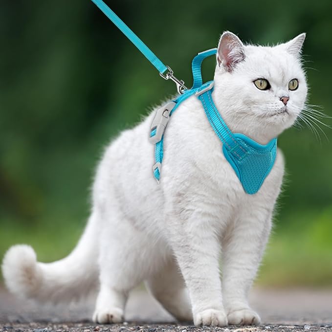 Cat Harness and Leash Set Escape Proof for Kitten Walking, Soft Adjustable Top Handle Vest Harnesses for Cats, Easy Control Breathable Reflective Small Medium Large, Blue,S