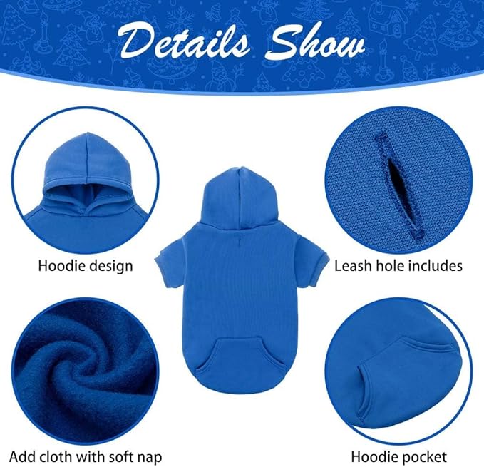 KOOLTAIL Basic Dog Hoodie - Soft and Warm Dog Hoodie Sweater with Leash Hole and Pocket, Dog Winter Coat, Cold Weather Clothes Sweatshirt for Small Medium Large Dogs Puppy Cat Boys Girls Blue XXL