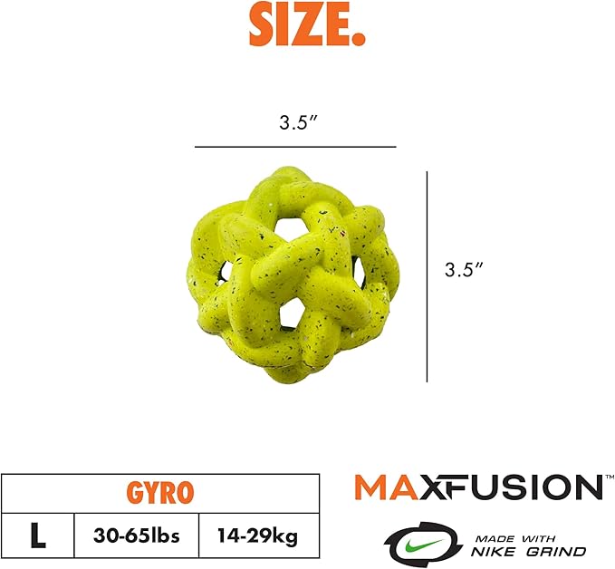 Max Fusion Made with Nike Grind, Arlee Ball Dog Toy for All Dogs, Durable & Natural Rubber Chew Toys for Play, Fetch & Chewing, Yellow, Large, 1 Count