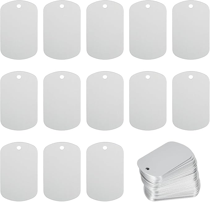 MECCANIXITY Blank Dog Tags Rectangle Blank Aluminum Blank Keychains Laser Engraving Blanks ID Name Tag Metal Personalized Pet Tags for DIY Crafts Silver, 300 Pack