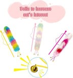 3 Pack Cat Wand Toy, Rainbow Cat Feather Toys with Bells, Teaser Wand with Soft Furry Tail, Interactive Toys for Indoor Cats & Kitten & Kitty
