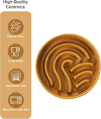 Ceramic Maze Dog Slow Feeder with Non-Slip Silicone Rim (& Bamboo Stand) – Heavy-Duty Stoneware Bowl with Puzzle Pattern for Bloating & Obesity Prevention (Raised-Orange-M)
