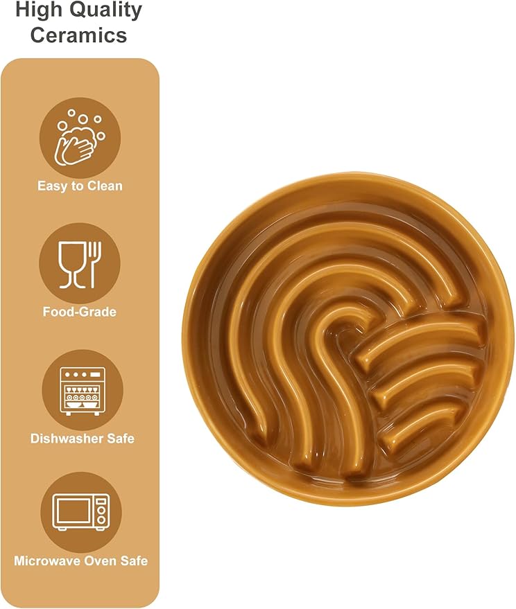 Ceramic Maze Dog Slow Feeder with Non-Slip Silicone Rim – Heavy-Duty Stoneware Bowl with Puzzle Pattern for Bloating & Obesity Prevention (Orange-M)