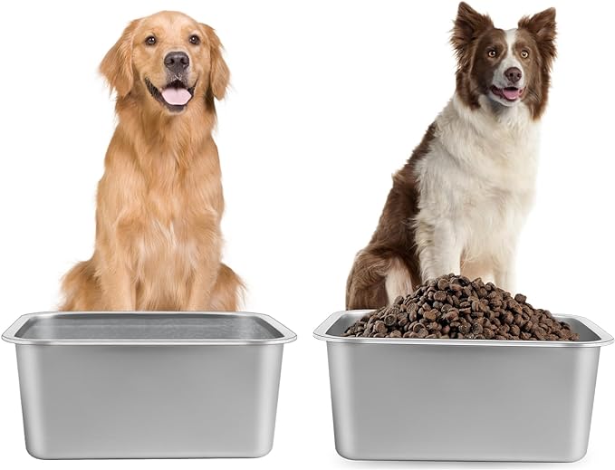 2 Gallons Large Dog Water Bowl, 2PCS Stainless Steel Metal Dog Bowls, Large Capacity Pet Food Bowl Water Dish for Indoor and Outdoor Universal for Medium to Giant Dogs 12.6''×8.7''×5.9''