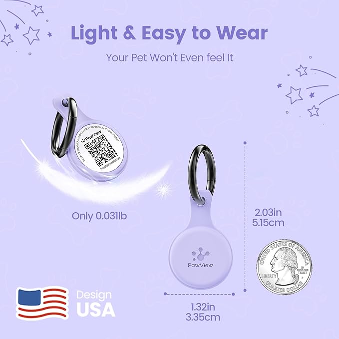 Dog ID Tag with QR Code & NFC, Silent Silicone Dog Name Tags Personalized for Pets- Scan QR for Instant Location Alert, Emergency Contact and Modifiable Pet Profile (Purple)