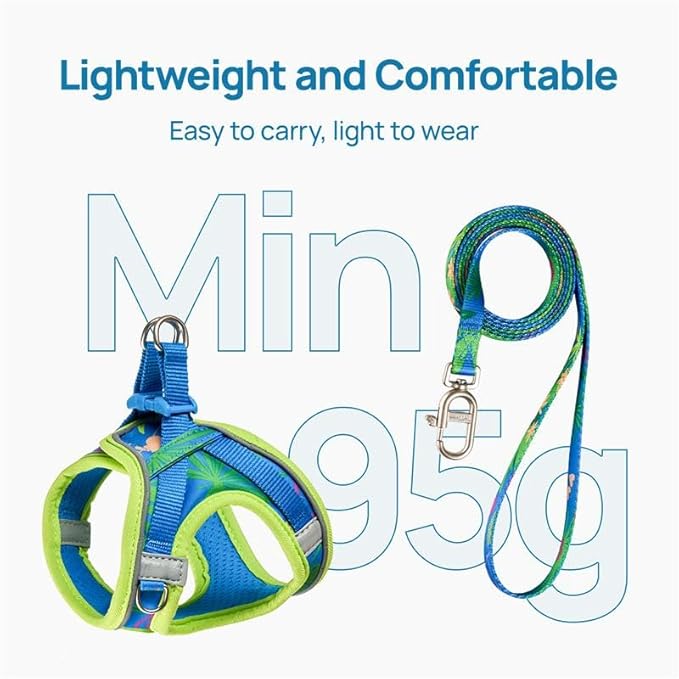 Cat Harness and Leash Set, Step-in Escape Proof Adjustable Vest Harness for Small Medium Large Cats, Lightweight Soft Breathable Reflective Kitten Harness for Walking Travel, Camping(Hawaii Green, XS)