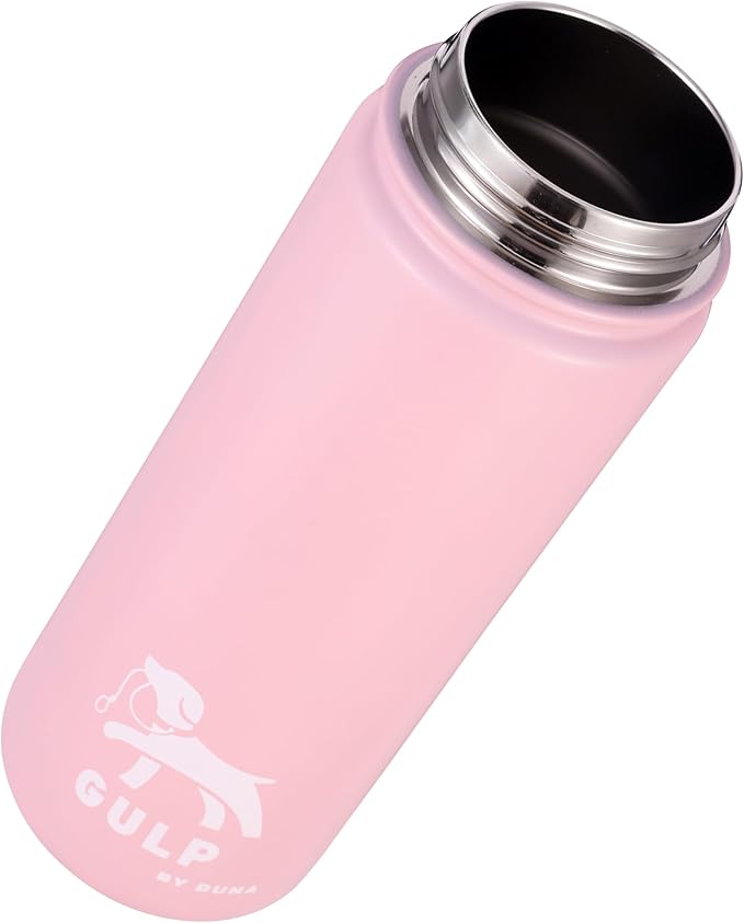 Gulp by Duna 18oz Travel Dog Water Bottle with Paw-Shaped Bowl, Insulated Stainless Steel | Leakproof Portable with Carry Strap for Outdoor Walking, Hiking & Pet Hydration On-The-Go | Pink