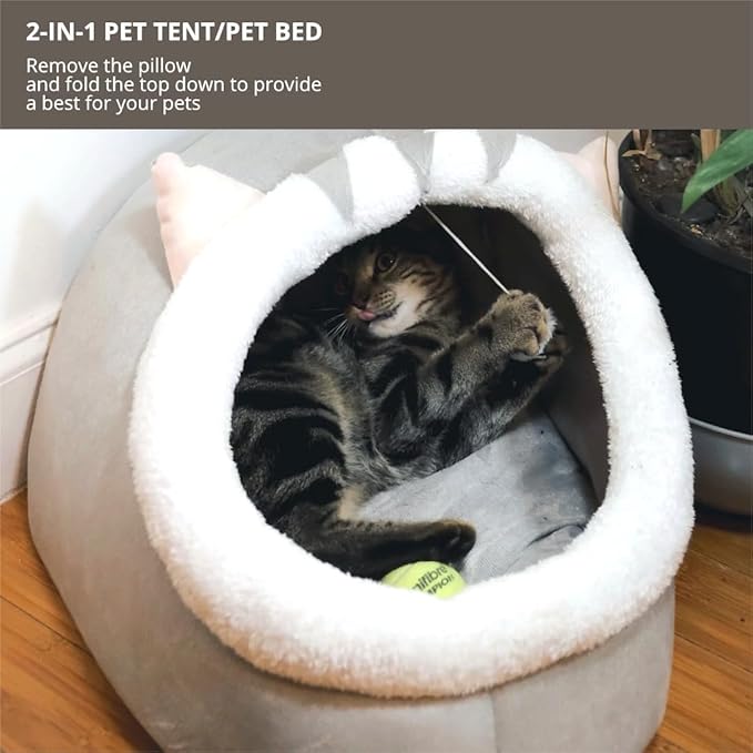 Cat Beds for Indoor Cats, Modern Cat Bed Cave with Cover and Soft Removable Pillow, Calming Pet Bed with non-slip bottom