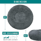 PetAmi Calming Dog Bed for Small Medium Dog Cat, Round Donut Washable, Fluffy Faux Fur Plush Cuddler Pet Kitten Cushion, Anti-Slip, Fits up to 25 lbs, 23 inch, Dark Gray