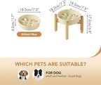 7.3inch Ceramic Dog Raised Slow Feeder Set, Elevated Bowl with Wooden Stand for Medium and Small Dog, Slow Feeder Dish for Fast Easters, Preventing Choking(Beige, Single Bowl+ Stand)