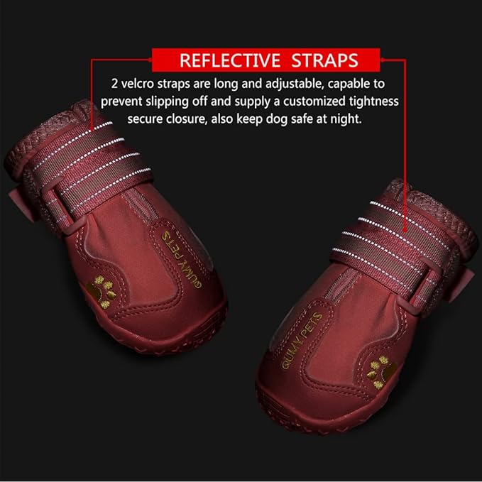 QUMY Dog Shoes for Large Dogs, Medium Dog Boots & Paw Protectors for Winter Snowy Day, Summer Hot Pavement, Waterproof in Rainy Weather, Outdoor Walking, Indoor Hardfloors Anti Slip Sole Pink 1