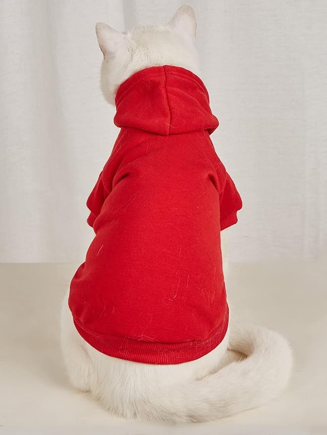 QWINEE Basic Dog Hoodie Sweatshirt Puppy Sweater Warm Cat Costumes Pet Clothes for Chihuahua Puppy Kitten Small Medium Dogs Red X-Small