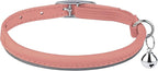 OOPSDOGGY Rolled Leather Cat Collar with Bell, Reflective Kitten Collars with Buckle Include Safety Elastic Strap - Adjustable Small Pet Collars for Boy Girl Cats (Peach)