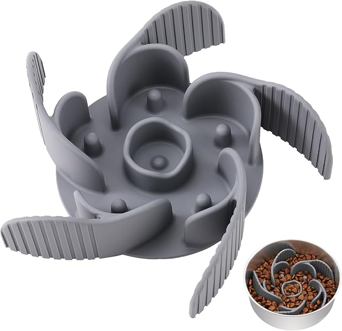 MateeyLife Cuttable Slow Feeder Dog Bowls Insert with Suction Cups for Medium & Large Dogs to Slow Down Eating– Fits Metal & Ceramic Bowls(Gray)
