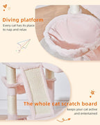 Taoqimiao Cat Tree 57.5-Inch, Cat Tower for Indoor Cats Large Adult, Extra Large Cat Condo, 8 Sisal Scratching Posts, Metal Frame Cozy Hammock, Durable Scratch Board, 2 Top Perches, Jelly Pink MS026P