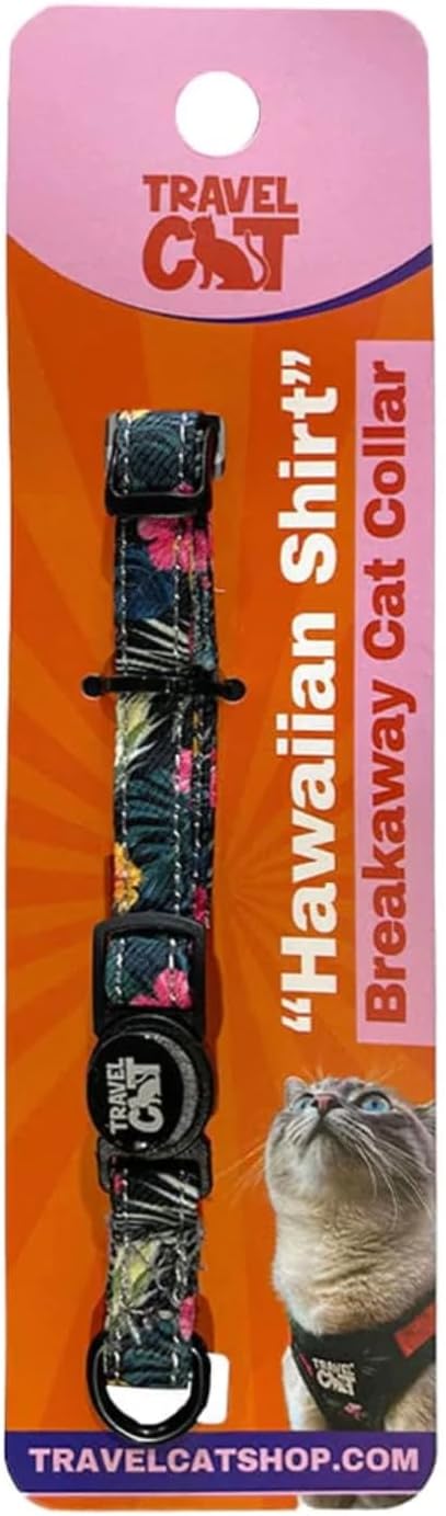 Travel Cat Breakaway Cat Collar - Hawaiian Adjustable Cute Cat Collar with Quick Release Safety Buckle for Boy and Girl Cat - Nylon 8-13 inch Length Kitten Collar with Metal D-Ring, Machine Washable