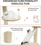 Made4Pets Floor to Ceiling Cat Tree 93-106'',Tall Cat Tower 5 Tiers, Adjustable Height, Stable Cat Tree Tower with Scratching Posts, Fluffy Condo, Hammock and Ball Toy for Indoor Cats/Kitten, Beige