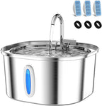 Cat Water Fountain - 3.2L/108oz Stainless Steel Pet Water Drinking Fountain for Cats Indoor, Dog Water Fountain with Water Level Window and 3 Filters + 3 Sponges