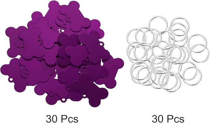 MECCANIXITY Bone Shaped Dog Tag Pet ID Tags, 38mmx25mm/1.5" x1 Metal Purple Blank Dog Tags Cat Tags with Ring for Dog Cat, Pendant Crafts, Pack of 30
