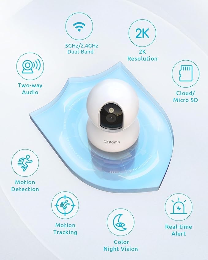 blurams 5G Cameras for Home Security, 2K Pet Camera with Phone App, 360° PTZ Indoor Camera w/Dual-Band WiFi6, Free Human/Motion/Sound Detection, 2-Way Talk, Night Vision, Works with Alexa, 2Pack