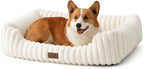 Orthopedic Dog Bed for Medium Dogs & Large Dogs - Washable Rectangle Pet Bed with Anti-Slip Bottom, Soft Calming Cat & Puppy Bed for Indoor Pets (35"x25"x8", Cream)