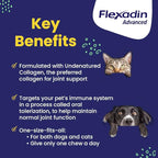 Vetoquinol Flexadin Advanced Dog Hip and Joint Supplement with Undenatured Collagen, One Chew a Day Hip and Joint Support Chew for Dogs and Cats, Clinically Proven Vet-Approved Formula, 30 Chews