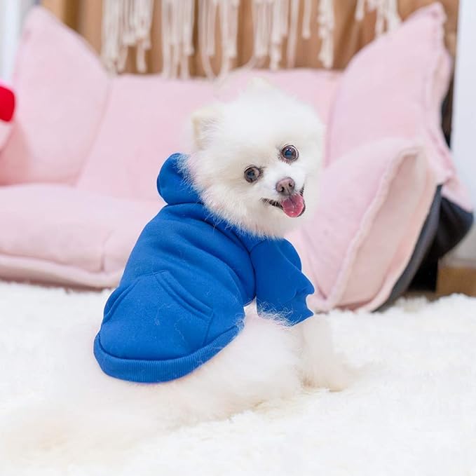KOOLTAIL Basic Dog Hoodie - Soft and Warm Dog Hoodie Sweater with Leash Hole and Pocket, Dog Winter Coat, Cold Weather Clothes Sweatshirt for Small Medium Large Dogs Puppy Cat Boys Girls Blue S