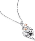 VANLAMS Womens 925 Sterling Silver Bone Love Heart Dog Paw Print Pendant Necklace I Love You Forever and Ever, Gifts for Dog Owner