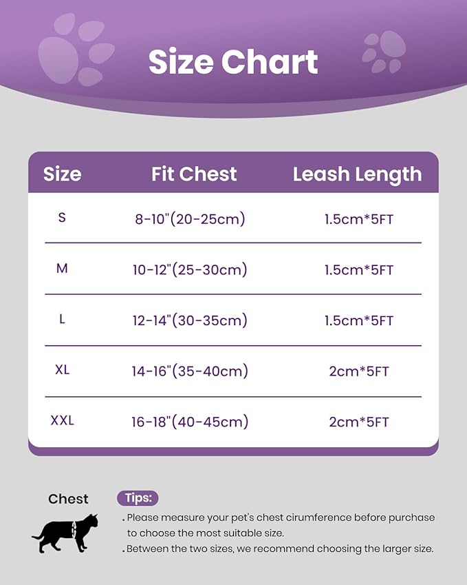 FAYOGOO Cat Harness, Cat Leash and Harness Set for Walking Escape Proof, Harness for Small Cats/Small Dogs, Large Kitten/Puppy Harness and Leash, Harness for Cats S-XXL(Modern Violet, X-Large)