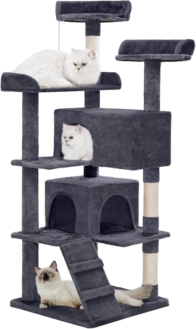 Made4Pets Cat Tree 54in Cat Tower for Indoor Cats Kitten Tree Multi-Level Cat Tree with 2 Condo Furniture Activity Center with Scratching Posts Funny Toys Kittens Pet Play House, Dark Grey