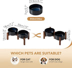Ceramic 6.1inch Raised Double Dog Bowls Set with Acacia Wood Stand, 2 Heights Elevated, Food & Water Bowls for Small Dogs(28.2oz, Starry Sky)