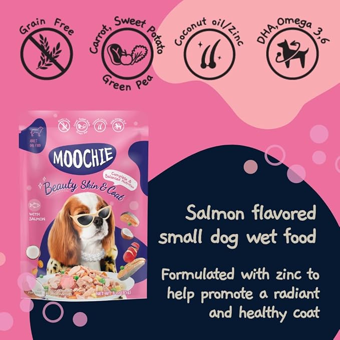 MOOCHIE Soft Wet Dog Food - Superfood Selection - Duck, Salmon & Chicken Liver Flavors - No Artificial Flavors or Preservative -12 x 2.5 oz Pouch