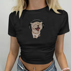 Cat Graphic Baby Tee for Women Grunge Y2k Shirt Funny Crop Tops Teens Cute Cropped Tees Aesthetic Printed Tshirts
