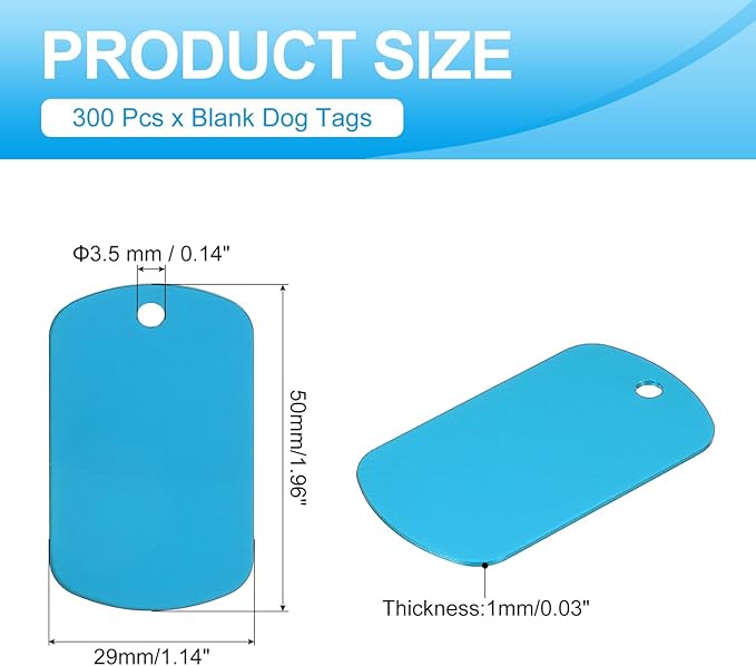 MECCANIXITY Blank Dog Tags Rectangle Blank Aluminum Blank Keychains Laser Engraving Blanks ID Name Tag Metal Personalized Pet Tags for DIY Crafts Light Blue, 300 Pack
