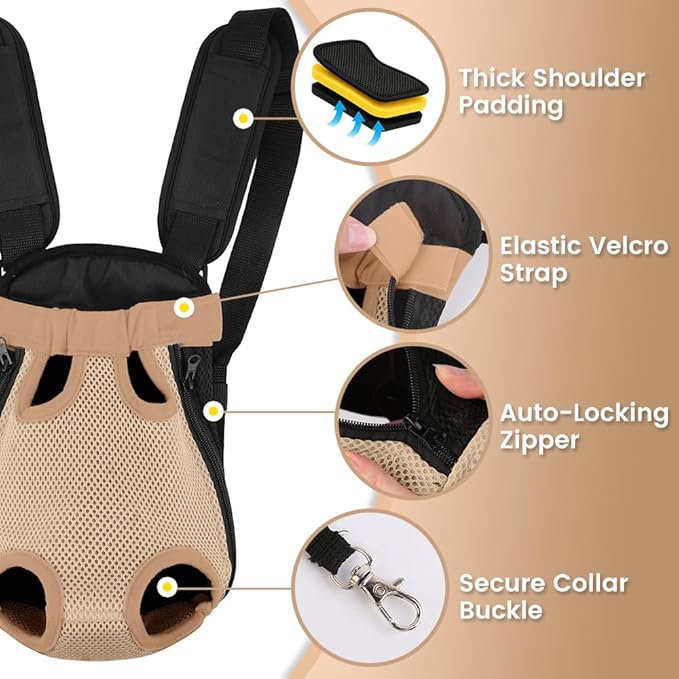 Dog Backpack Carrier, Adjustable Pet Front Carriers, Legs Out Carrying Sling Travel Bag for Small Medium Dogs 2.5-4 Lbs, Soft Wearable Puppy Chest Carry Backpacks for Walking/Hiking/Camping/Traveling